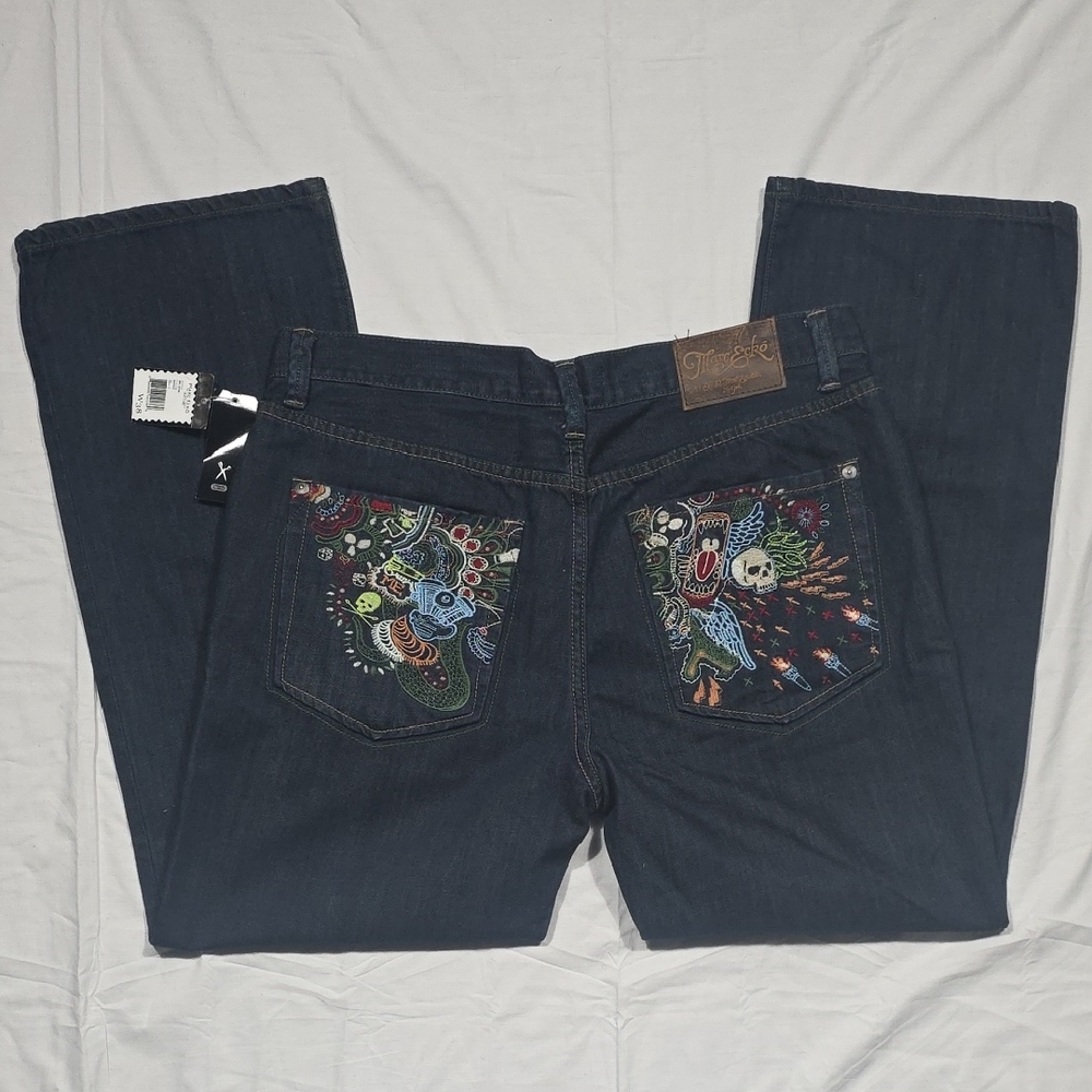 Men's Embroidered Dark Blue Jeans